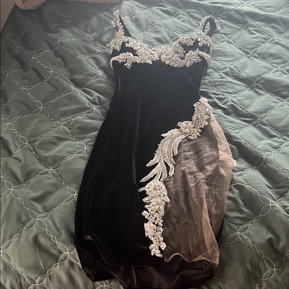 Elegant Black and Silver Embellished Dress